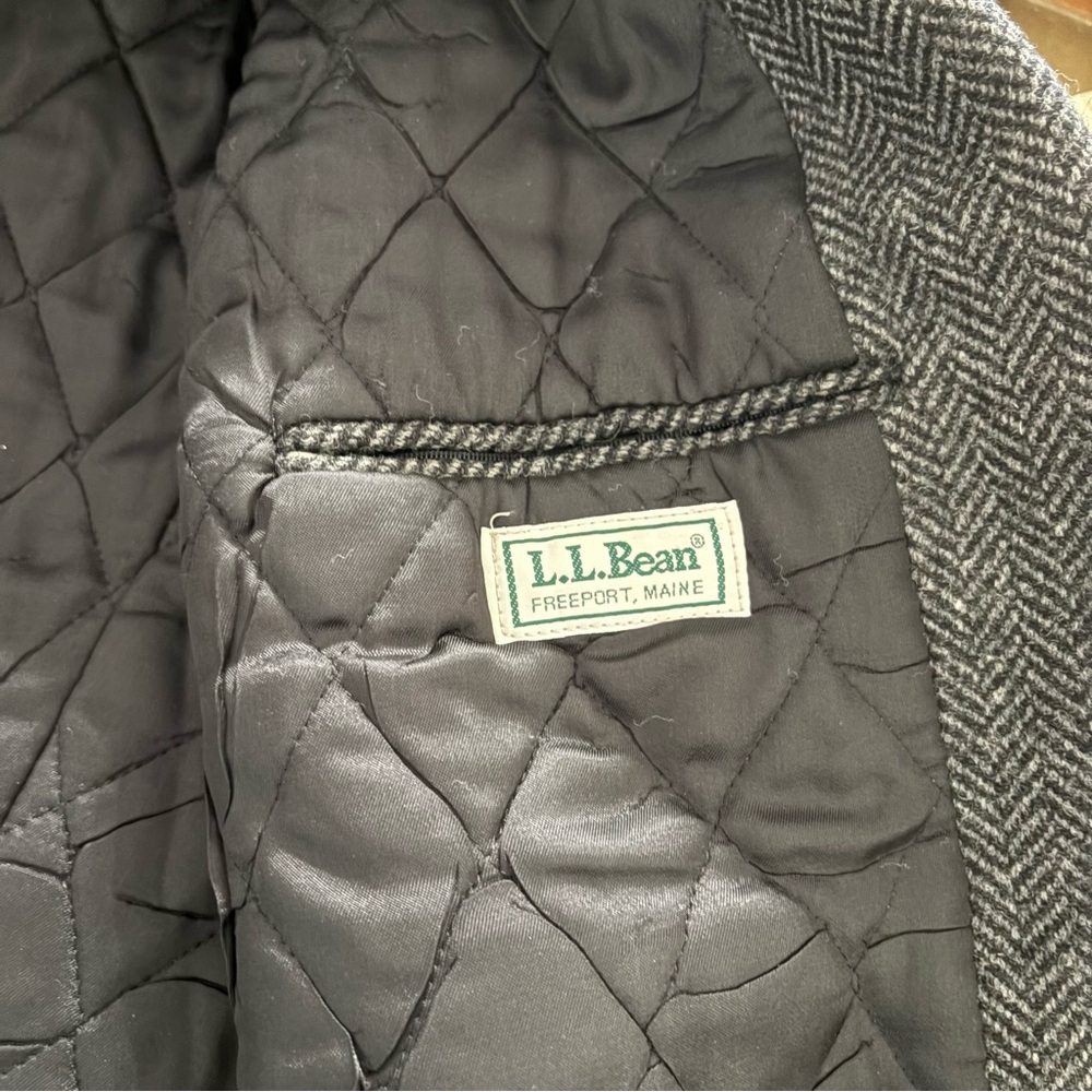 L.L. Bean Wool Thinsulate Sport Coat Mens L Tall Charcoal Herringbone Made USA - Picture 8 of 12